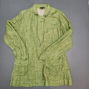 Eileen Fisher Blazer Women Sz M Blazer Jacket Single Breast Linen Pockets Olive